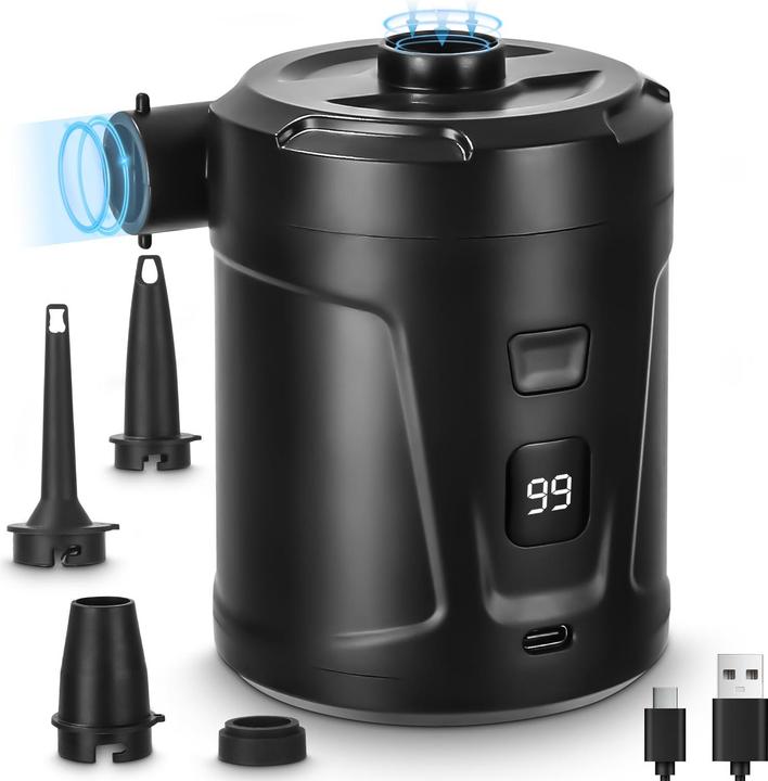 Azyvum Luftpumpe mit Akku und 3 Düsen