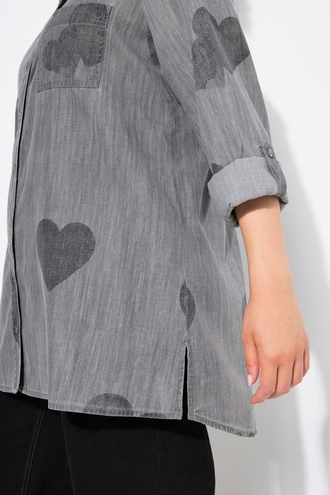 Produktbild Ulla Popken Jeansbluse, Herzen, Hemdkragen, Langarm, Lyocellmix (46, 48)