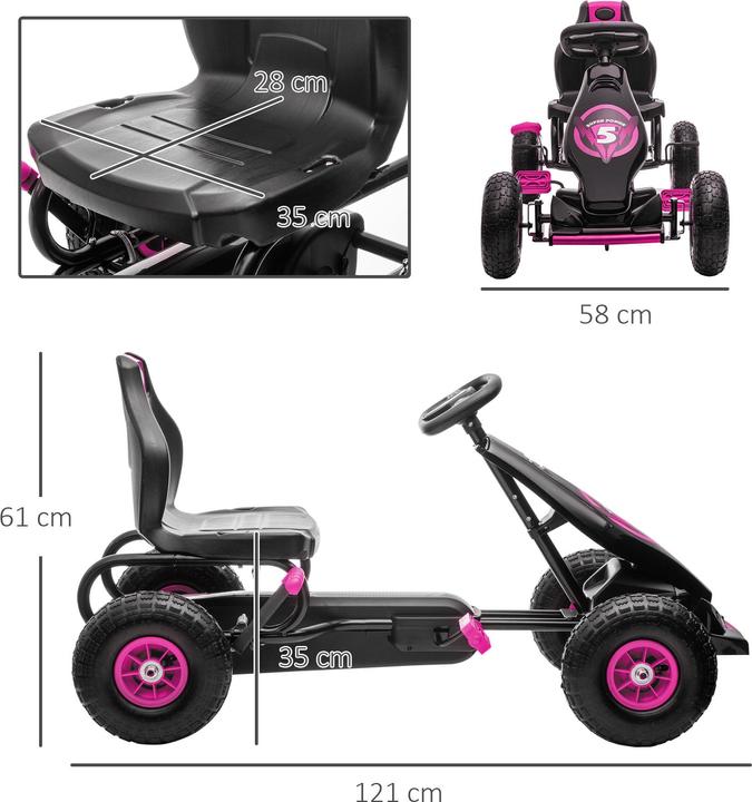 Actual product image Homcom Go Kart Kunststoff, Metall Rosa+Schwarz