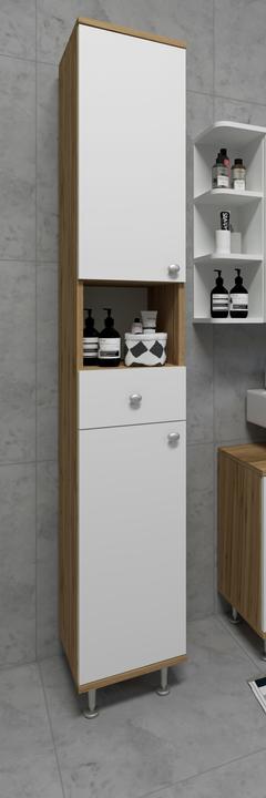 Actual product image VCM Wooden Bathroom Furniture Tall Cabinet Bathroom Cabinet Bathroom Drawer Shelf Nilosi (30 x 31 x 185 cm)