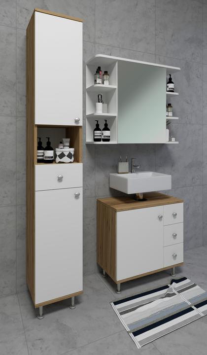 Actual product image VCM Wooden Bathroom Furniture Tall Cabinet Bathroom Cabinet Bathroom Drawer Shelf Nilosi (30 x 31 x 185 cm)