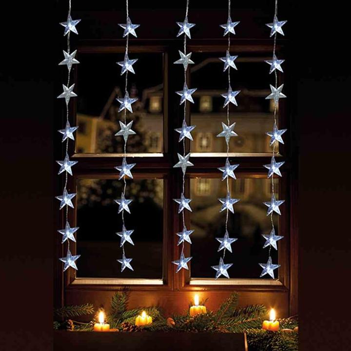 Produktbild FHS LED-Lichtervorhang Stern 40LED kaltweiss IP 44 Aussenadapter 1x1,2xm transparent (0.26 m)