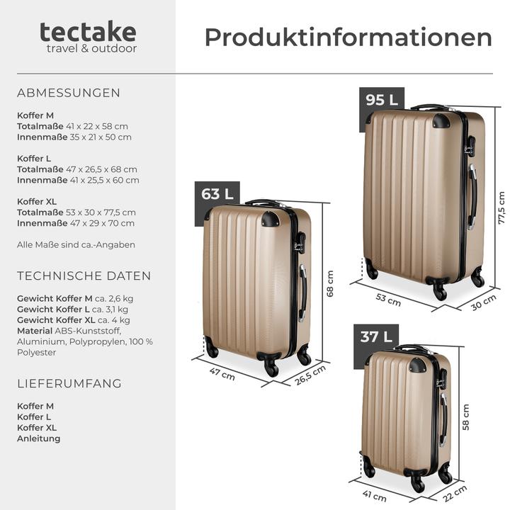 Image du produit tectake Set de 3 Valises (95 l, M (50 - 90l), L (90 - 115l))