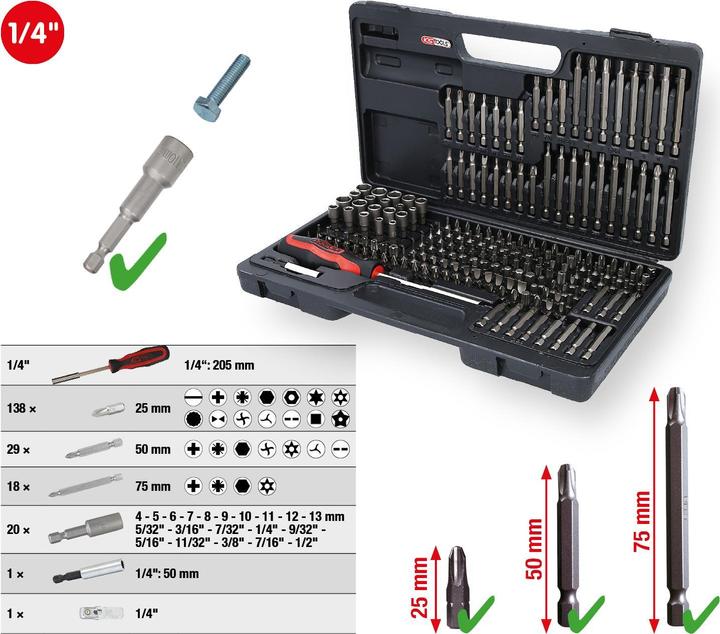 Actual product image KS Tools 1/4 CLASSIC bit set 208 pieces (1/4")