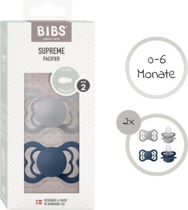 Immagine prodotto Bibs Succhietto supremo in silicone (confezione da 2), Cloud & Steel Blue (taglia 1, 0-6M) (2 x, fino a 6 M.)