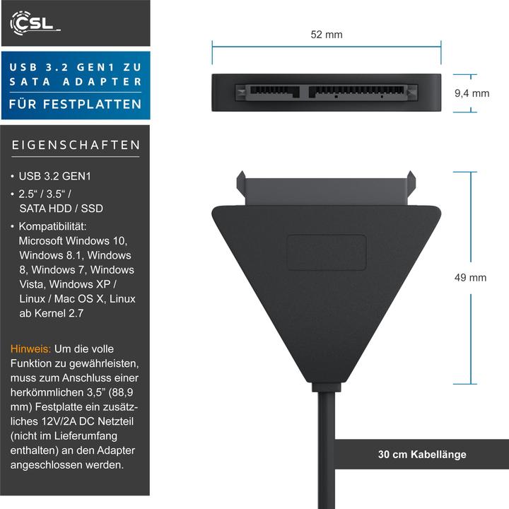 Actual product image CSL USB 3.0 to SATA Adapter Cable