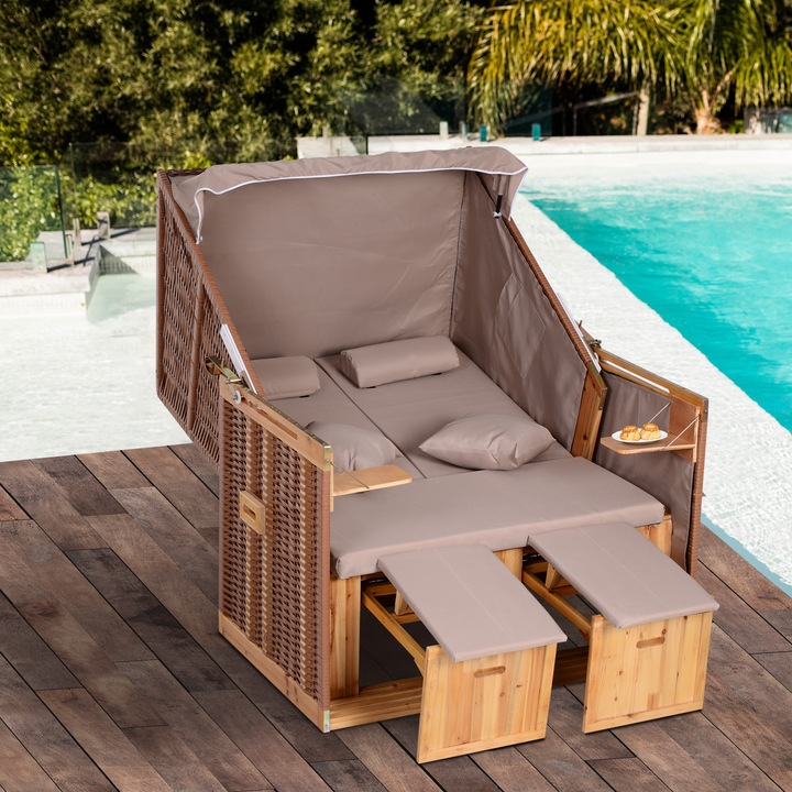 Immagine prodotto Outsunny Sedia da spiaggia con tettuccio e portabicchieri