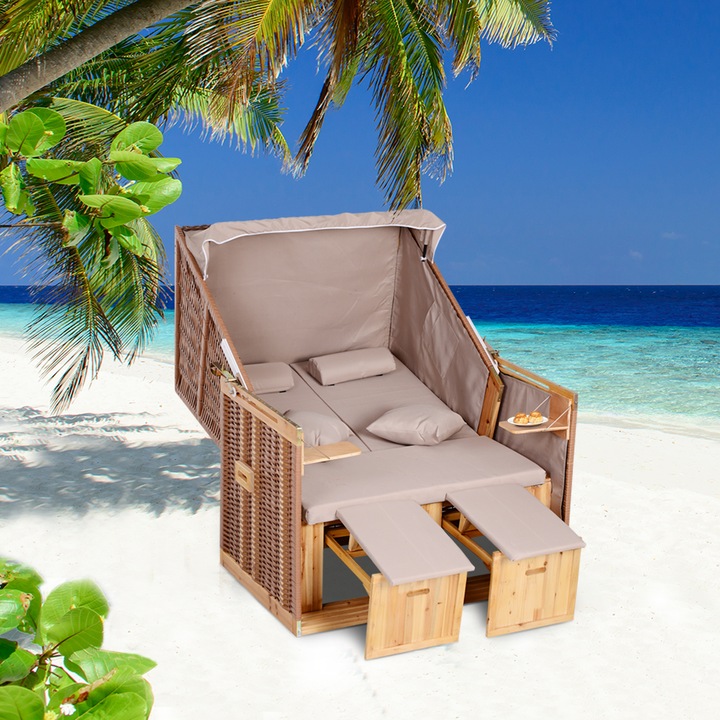 Immagine prodotto Outsunny Sedia da spiaggia con tettuccio e portabicchieri