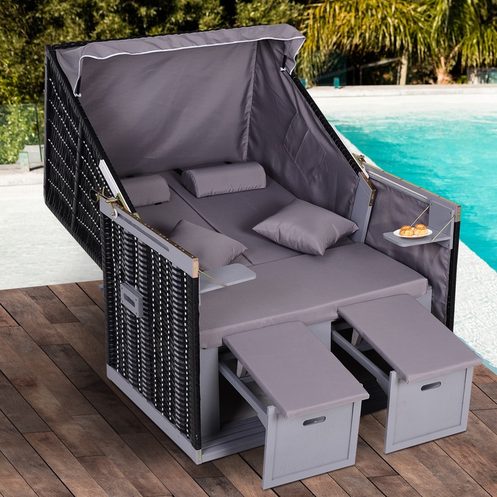 Immagine prodotto Outsunny Sedia da spiaggia con tettuccio e portabicchieri