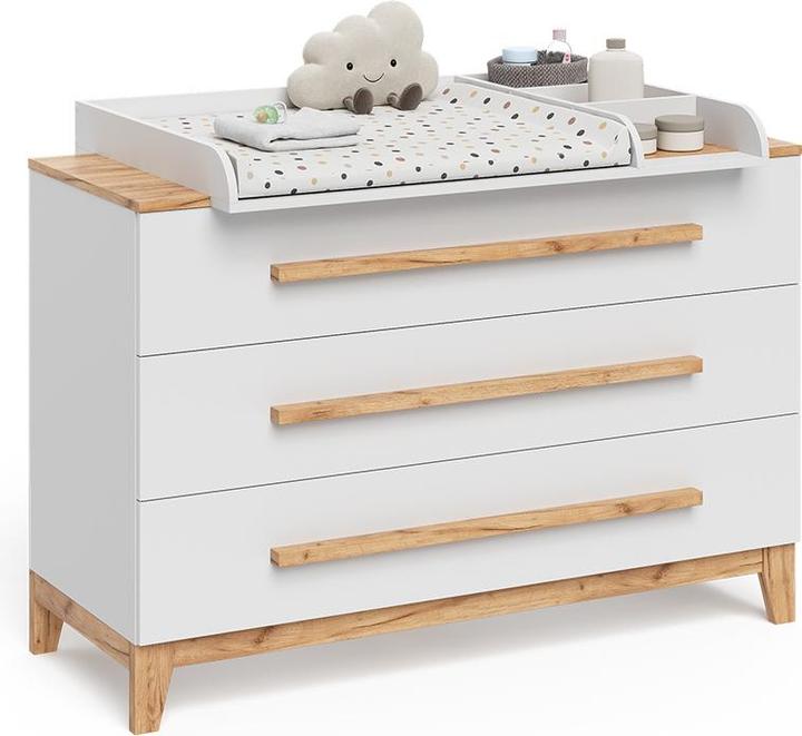 Produktbild VitaliSpa Wickelkommode Malia, Weiss/Artisan, 133.2 x 98 cm mit 3 Schubladen