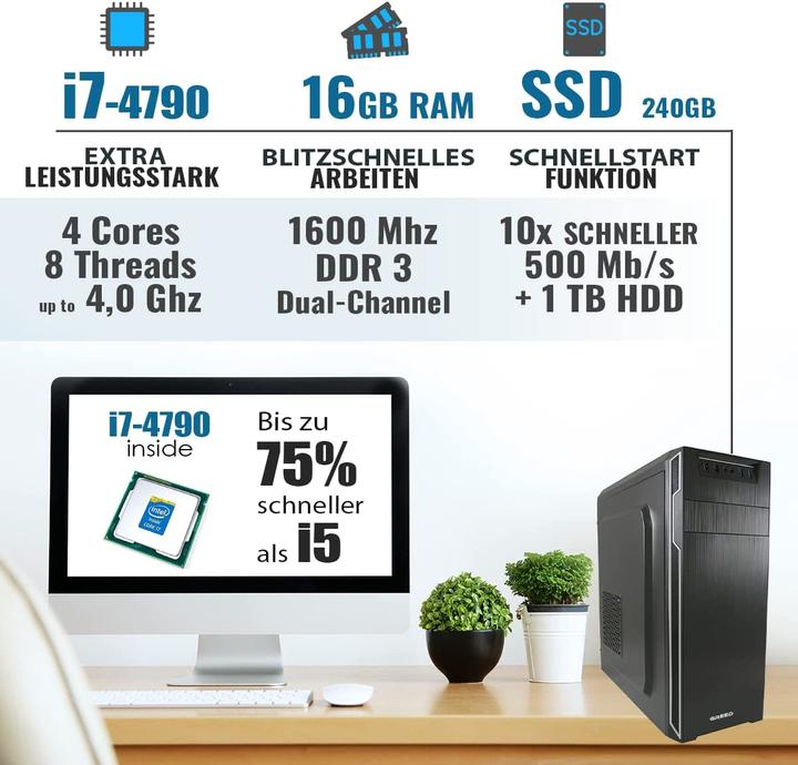 Produktbild Greed Multimedia PC (i7 4790, 16GB Ram, 240GB SSD, 1TB HDD)