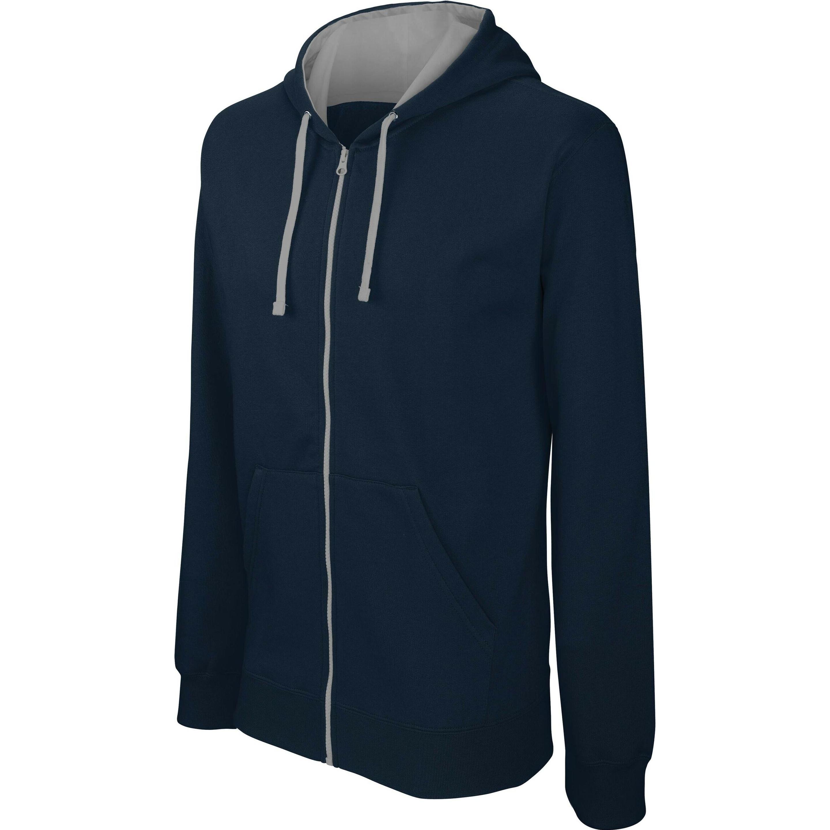 Kariban, Herren, Pullover, Kapuzenpulli mit Reissverschluss in Kontrastfarbe, Blau, (XL)
