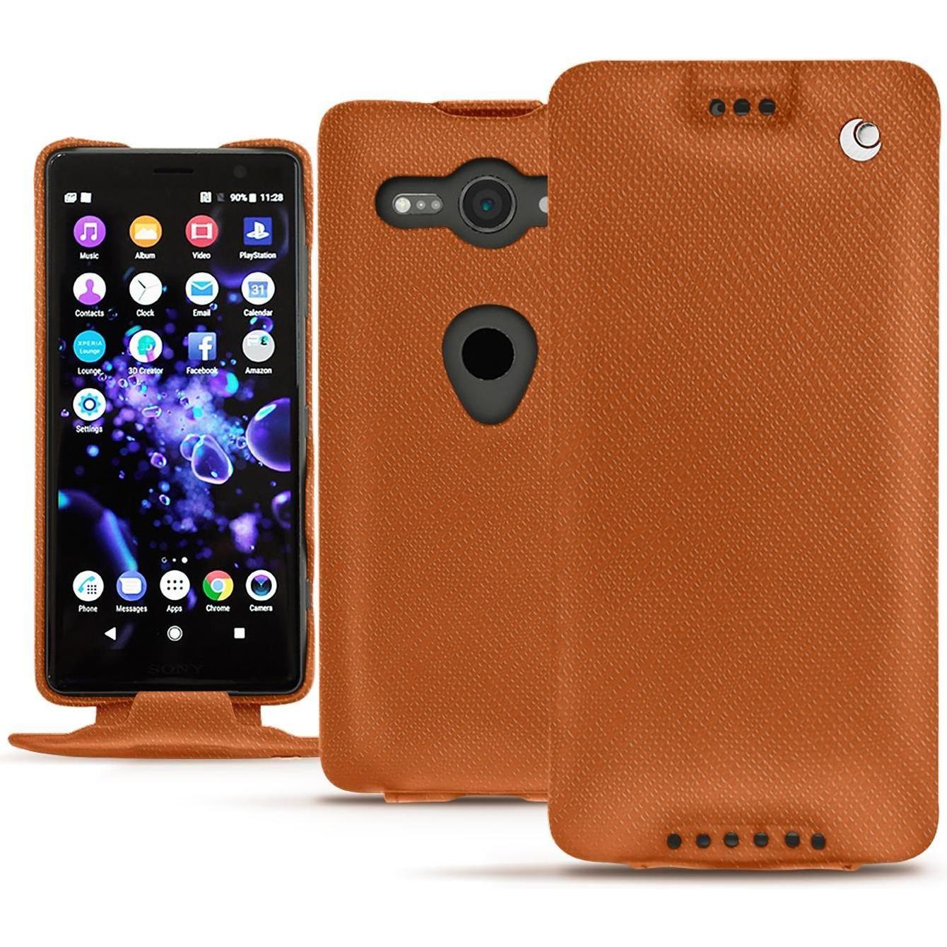 Noreve Lederschutzhülle vertikal (Sony Xperia XZ2 Compact), Smartphone Hülle, Orange
