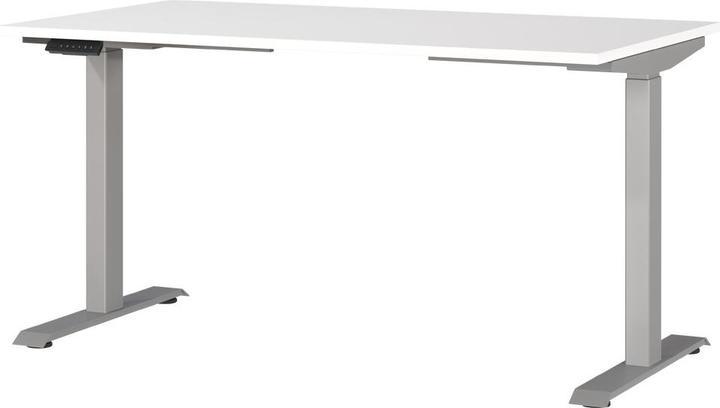 Produktbild Germania JET höhenverstellbarer Schreibtisch weiss rechteckig, T-Fuss-Gestell silber 140,0 x 80,0 cm (140 x 80 cm)