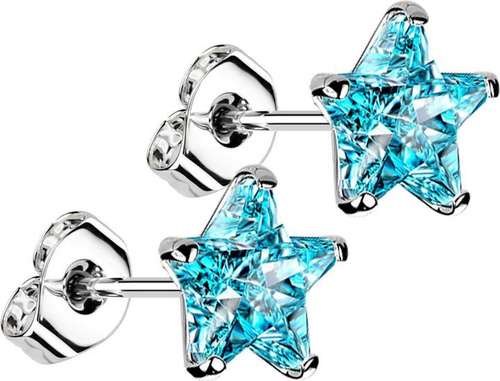 Actual product image Star Piercing Stud earrings silver with star crystal aqua (without brass, Titanium)
