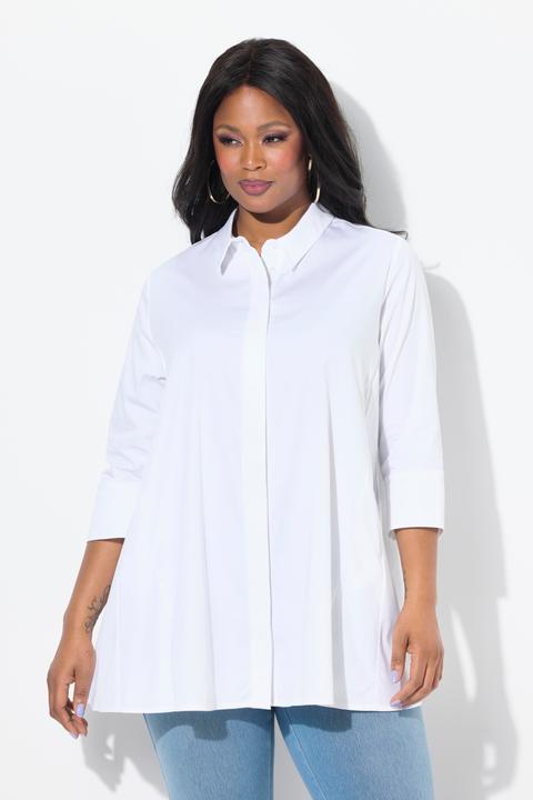 Actual product image Ulla Popken Swing Hem Button Front Stretch Cotton Blend Shirt (46, 48)