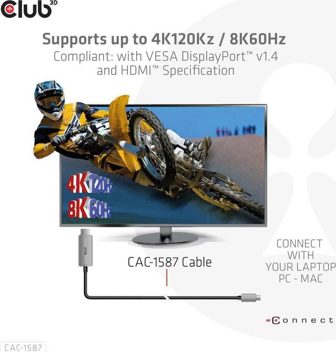 Produktbild Club 3D HDMI (Typ A) — USB C (3 m, USB Typ C, HDMI, 2.1)