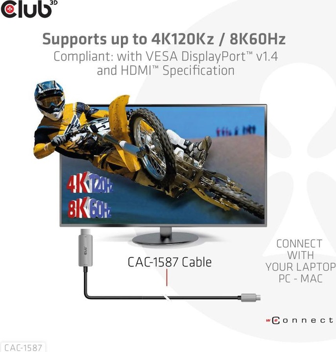 Produktbild Club 3D HDMI (Typ A) — USB C (3 m, HDMI, USB Typ C)