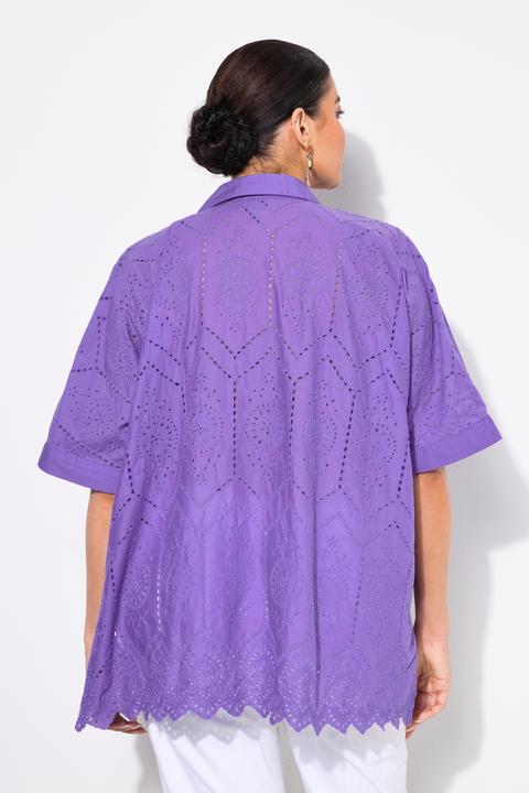 Actual product image Ulla Popken Broderie Anglaise Back Short Sleeve Blouse (56)