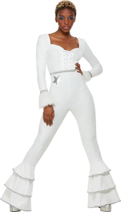 Fever Miss Whiplash Mirror Holographic Costume, Zip Up Catsuit, (M