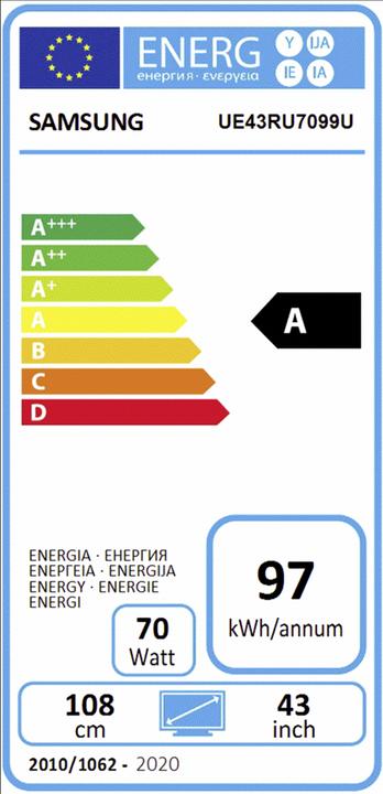 Energy Label Samsung UE43RU7099UXZG (43", LCD, 4K)