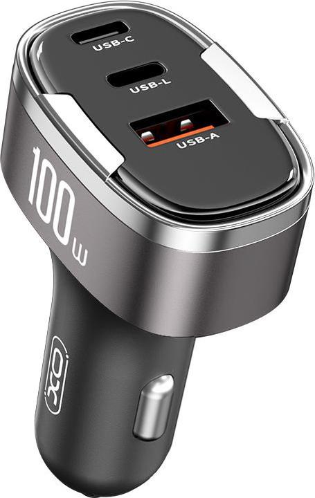 xO Caricabatterie per auto CC61 PD QC 3.0 100W 1x USB 1x USB-C 1x Lightning grigio