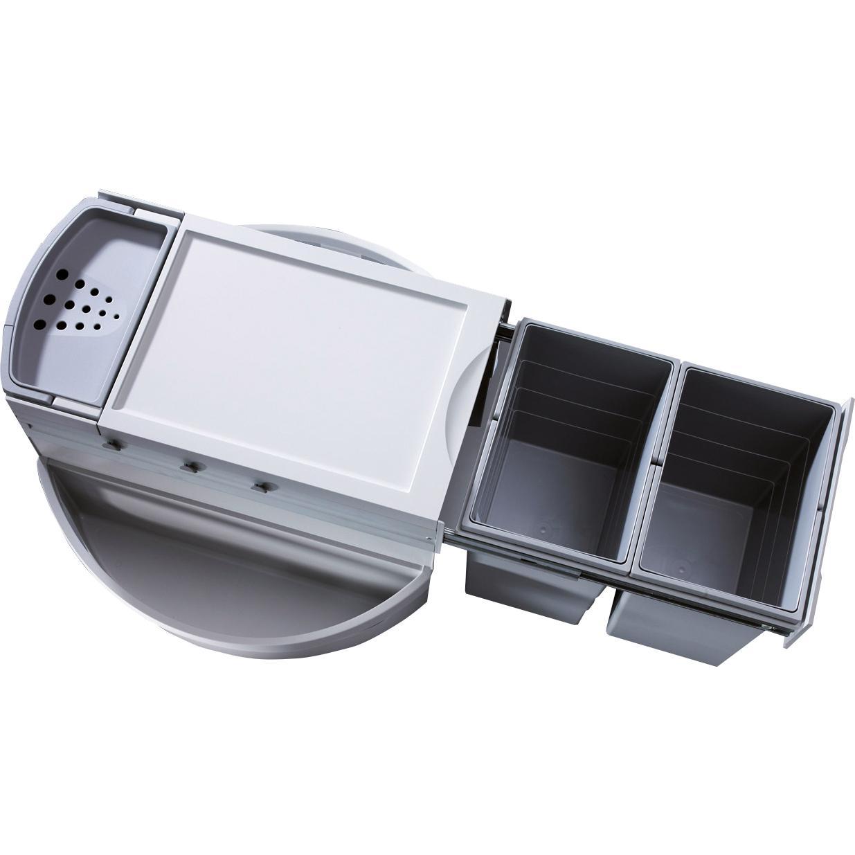 Hailo Abfallsammler Rondo 3645121 Eckabfallsammler 2fach für 90x90 Eckunterschrank 2x 18 Liter Innen, Abfalleimer