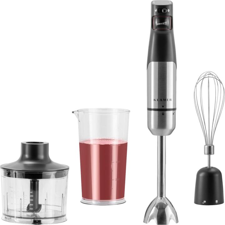 Produktbild KLAMER Stabmixer Set 1000 Watt, 4 in 1 Pürierstab Edelstahl mit SmartSpeed per Fingerdruck, ink…