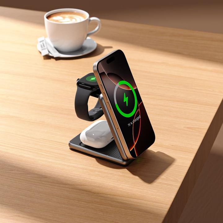 Actual product image Tech-Protect Dock station Universal QI15W-A42 3IN1 MAGNETIC MAGSAFE WIRELESS CHARGER Space Gray (15 W)