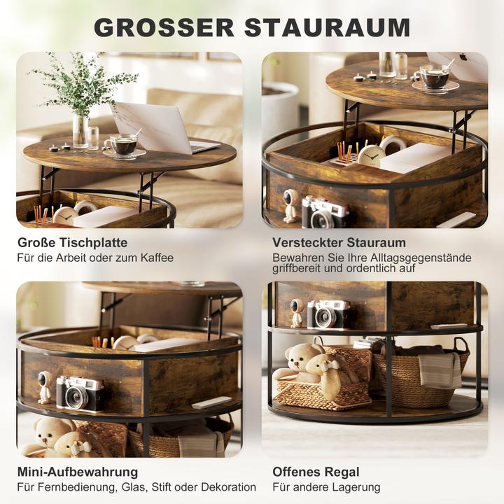 Produktbild Homcom höhenverstellbarer Couchtisch Spanplatte, Stahl Braun