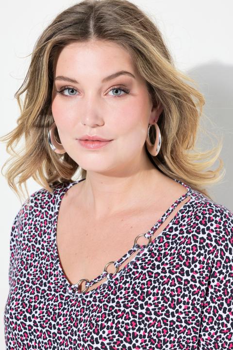Produktbild Miamoda T-Shirt, oversized, Leo-Muster, V-Ausschnitt mit Zierringen, Halbarm (46)