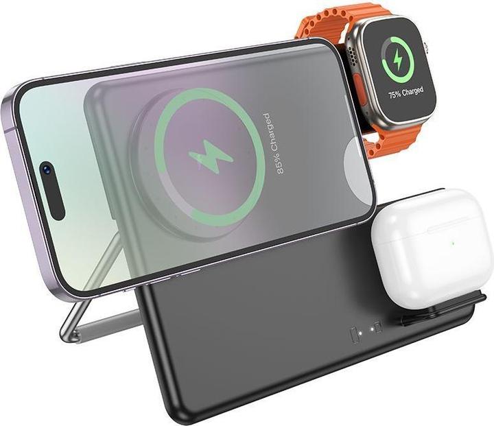Hoco - Charging Station Geek (CQ1) - for Phone, Headset and Apple Watch, Type-C Input, 15W - Black (15 W)