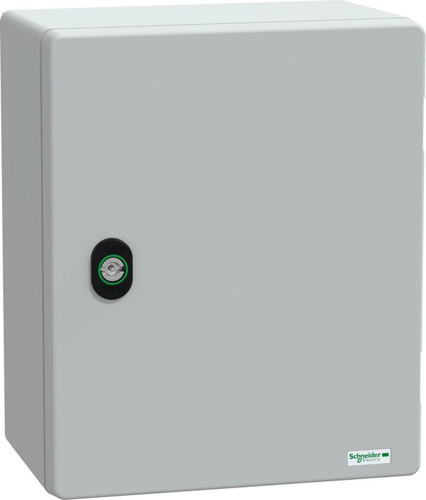 Schneider Electric Polyestergehäuse PLM Wandmontage, mit Bakelit-Montageplatte H308xB255xT160mm IP66 NSYPLM3025BG