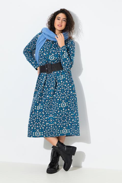 Image du produit Ulla Popken Robe midi en molleton avec fermeture zippée, col rond et manches longues, coupe évasée (42, 44)