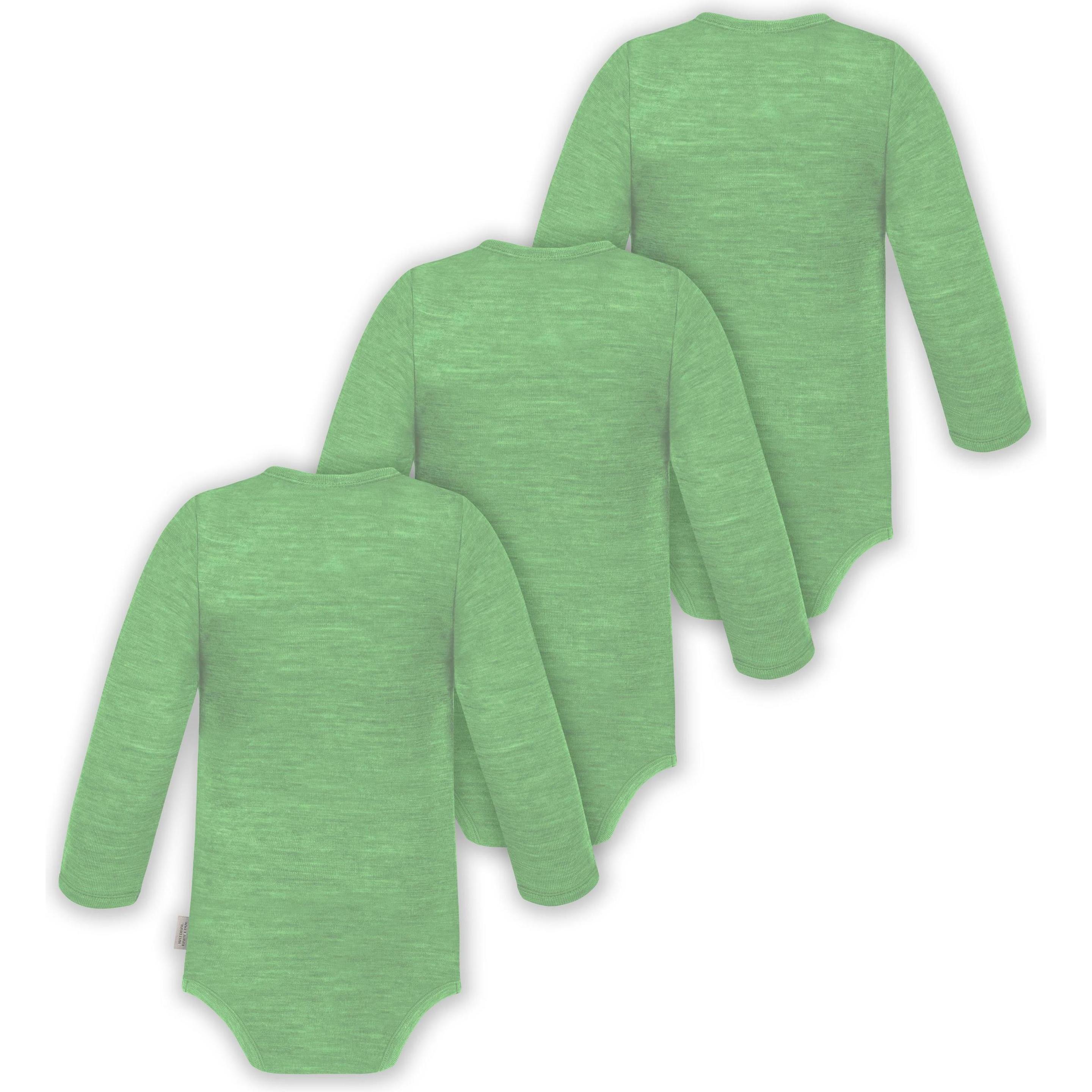 Thumbnail - Normani, Herren, Body, 3er Pack Multipack Baby-Body Merino Wickelbody Langarmbody mit Knöpfen - 9345, Grün, (74)