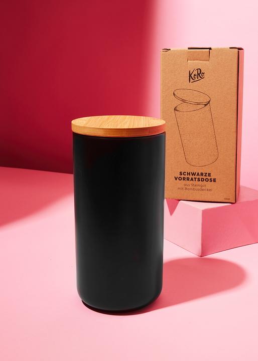 Image du produit KoRo Boîte à provisions noire en faïence avec couvercle en bambou 1180 ml (1.18 l)