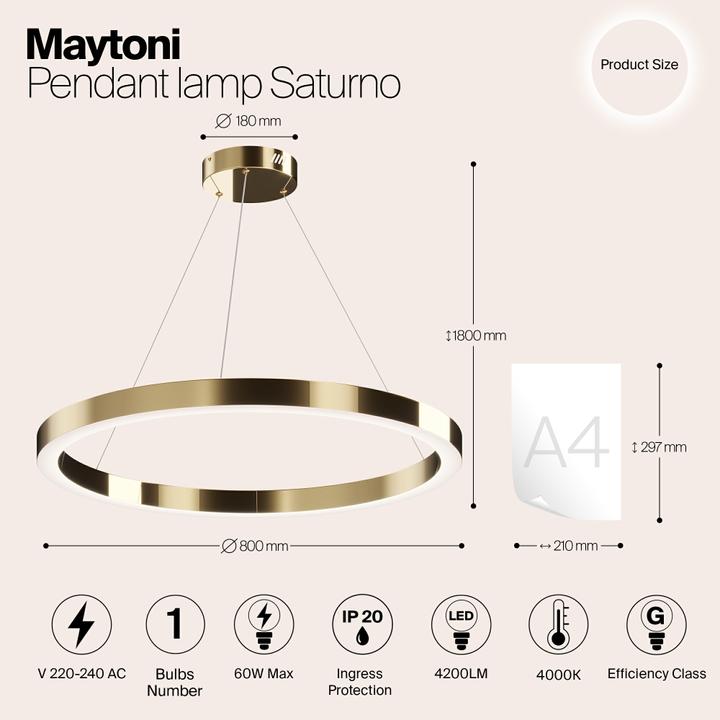 Produktbild Maytoni Saturno LED Pendelleuchte, Hängeleuchte 60W Messing Neutralweiss (4200 lm)