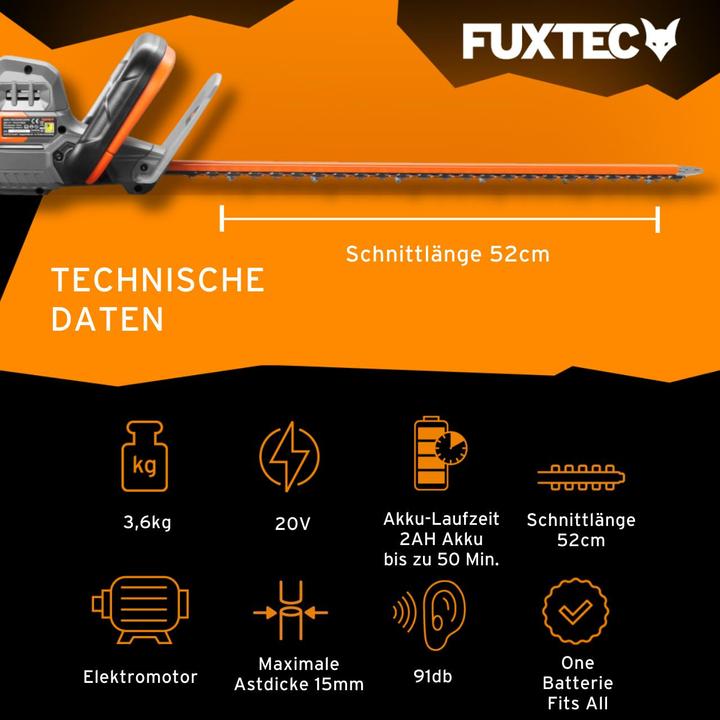 Produktbild Fuxtec 20V Akku Heckenscheren FX-E1HS20 ohne Akkupack, ohne Ladegerät (Akkubetrieb)