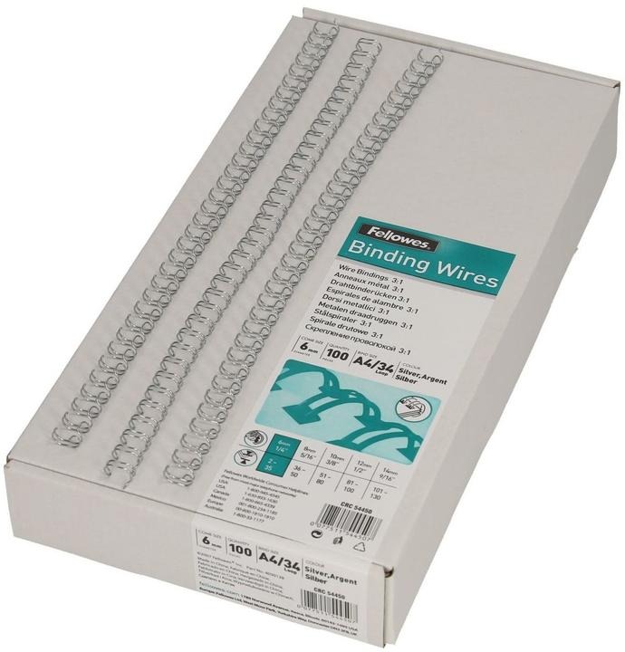 Produktbild Fellowes Drahtkamm 6mm, 34 Schlaufen, silber, 100 Stk.