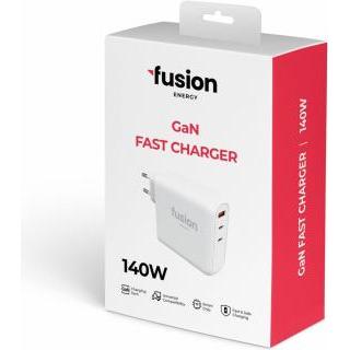 Fusion Energy GaN 140W USB-C / USB-A / 3A White (140 W), Alimentatore PC, Bianco