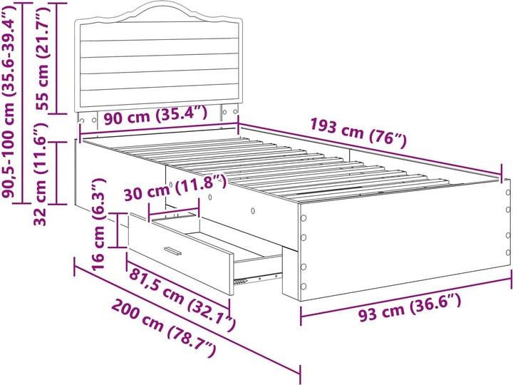Image du produit vidaXL Moderner Bettrahmen (90 x 190 cm)