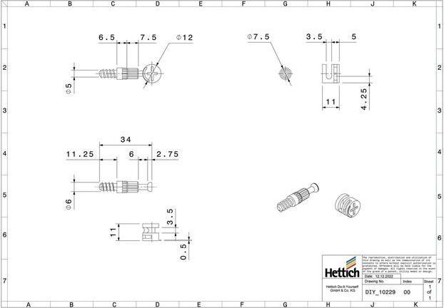 Produktbild Hettich Verbindungsbeschlägeset Rastex 12, 20 mm (Verbindungsbeschlag, 1 Stk.)