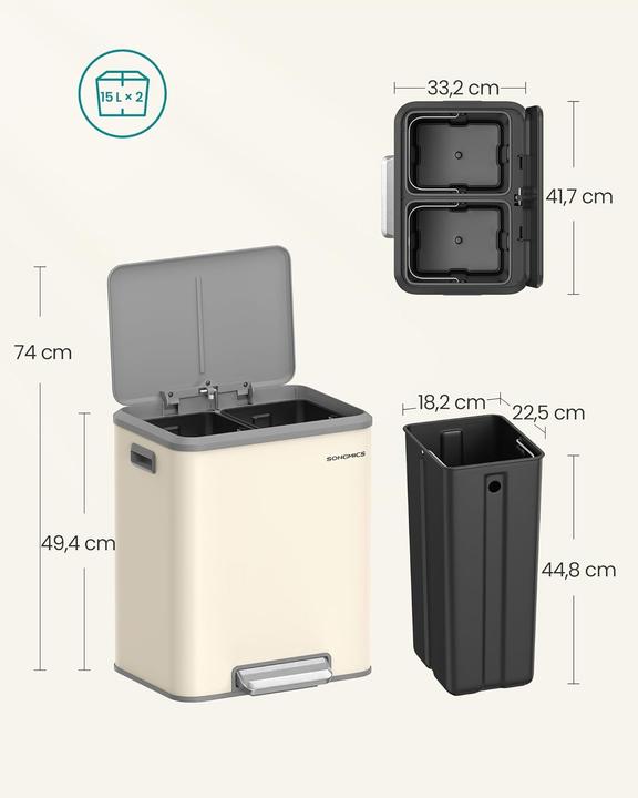 Produktbild Songmics Mülltrennsystem mit Softclose-Deckel (30 l)