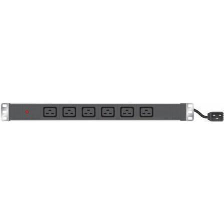 Exertis Connect 19" PDU 6 x IEC19 Buchse im Alugehäuse 1HE, 3 x 1,5mm Kabel 2,5m, RAL 9005 schwarz kosteneffiziente, USV...