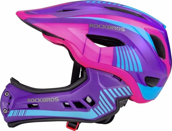 Immagine prodotto Rockbros TT-32SBPP-S casco da bicicletta per bambini con mentoniera staccabile, taglia S - rosa-viola (48 - 53 cm)