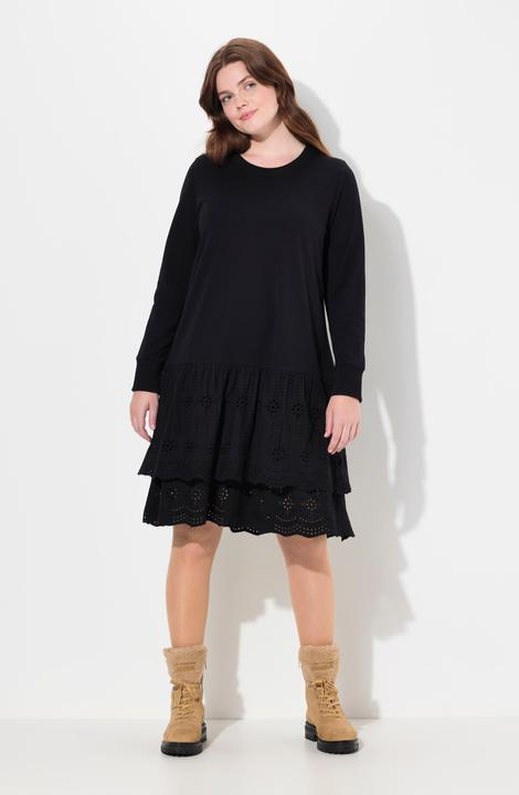 Produktbild Ulla Popken Sweatkleid, Spitze, Rundhals, Langarm (50, 52)