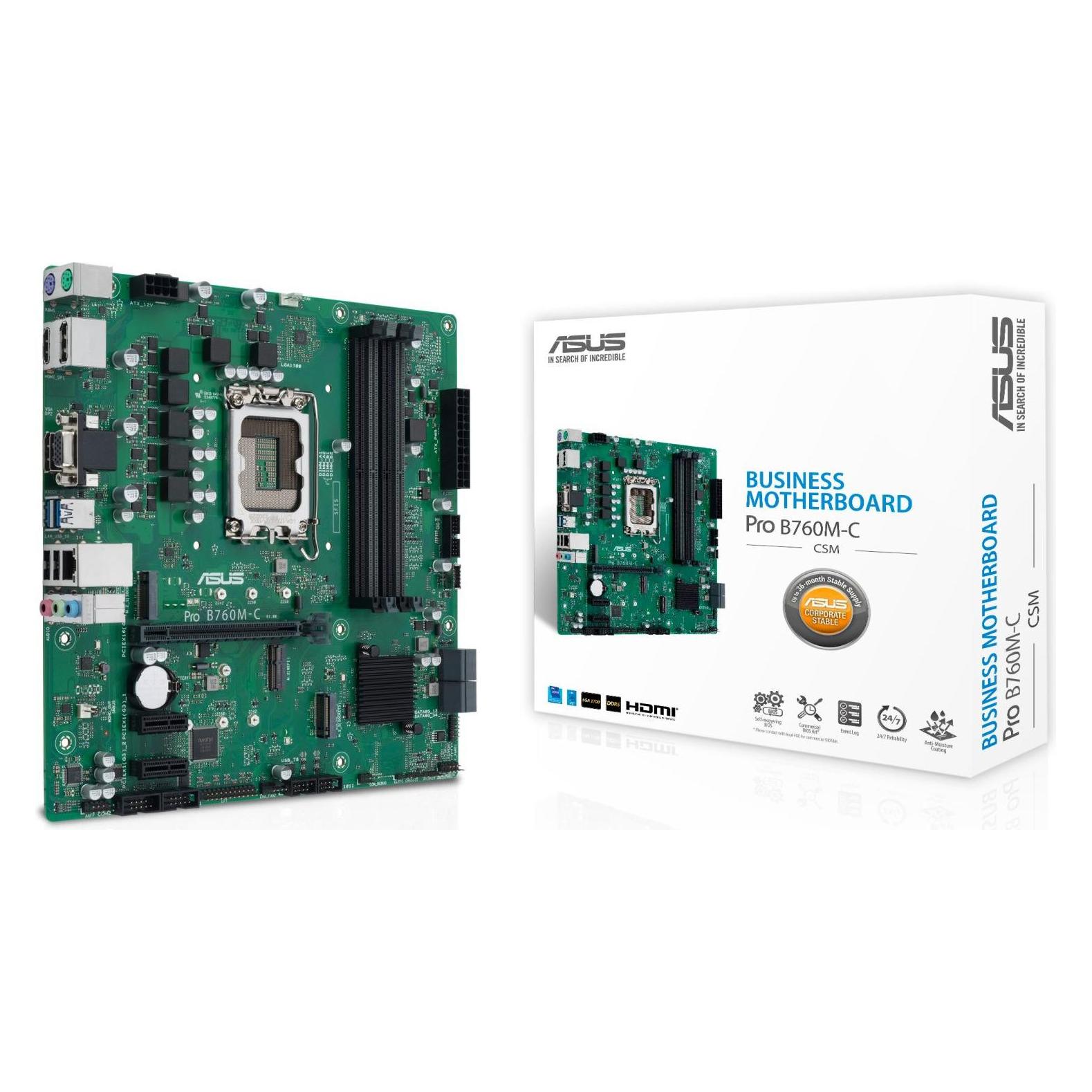 ASUS B760M-C-CSM LGA1700 4DDR5 microATX (LGA 1700, Intel B760, mATX), Mainboard