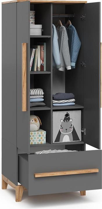 Produktbild VitaliSpa Kinderkleiderschrank Malia, Grau/Artisan, 70 x 186.8 cm (53.40 cm)
