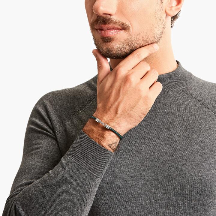 Immagine prodotto Thomas Sabo Bracciale in pelle stretto in argento verde (17 cm, Cuoio, Annerito, Argento 925)