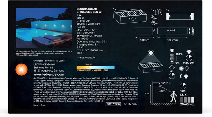 Actual product image Ledvance Endura Style Solar Bricklume Sensor White (300 lm, IP65)